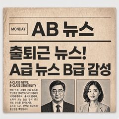 출퇴근 AB뉴스 커버 — 옛 신문 1면 모양에 진행자 두 사람의 사진이 실려 있다